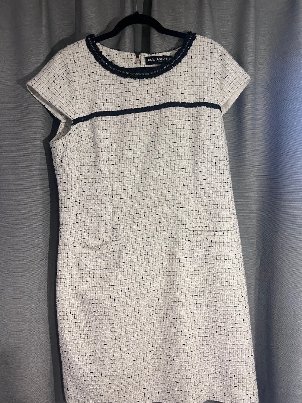 Karl Lagerfeld Paris Tweed Sheath Dress White Navy Cream Size 16